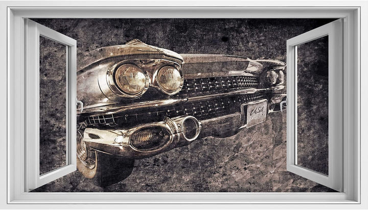 islandburner Bild auf Leinwand Fensterblick Front eines Alten amerikanischen Autos im Retro Usede St