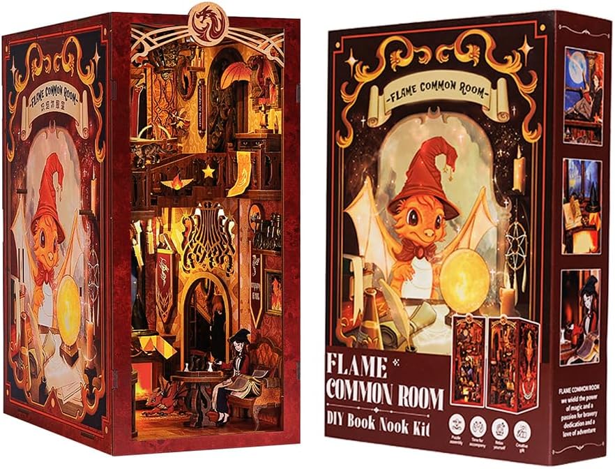 CUTEBEE Book Nook Kit mit Staubschutzhülle–DIY Puppenhäuser Miniatur Haus Kit mit LED-Licht,Booknook
