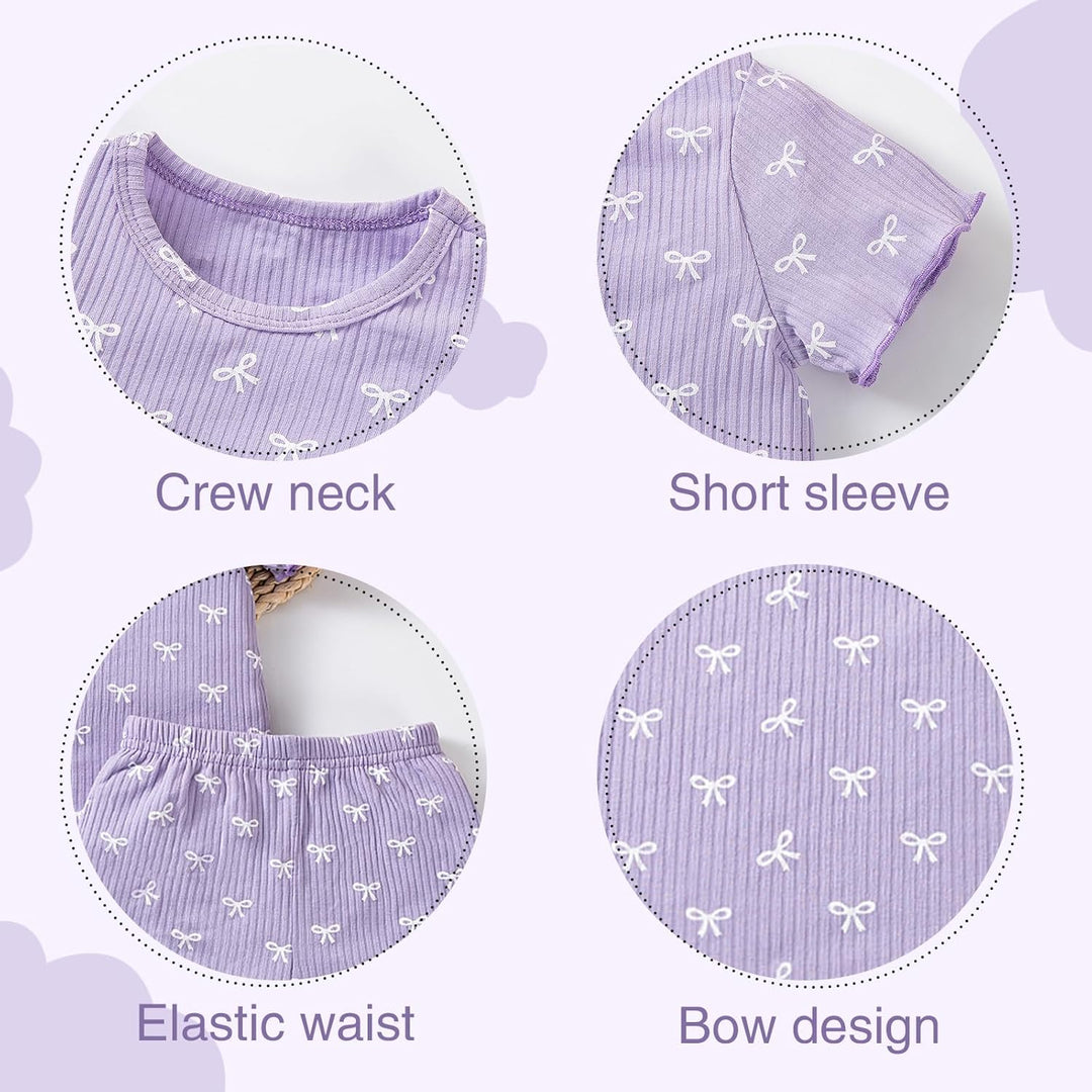 Kleinkind Baby Mädchen Sommer Kleidung Rüsche Gerippt Strick Kurze Ärmel Niedliche Schleife T-Shirt