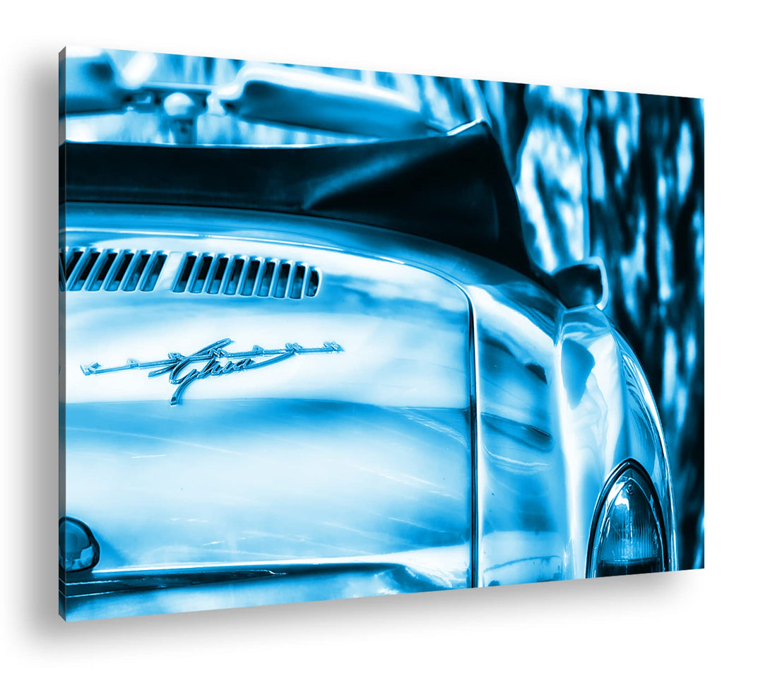 deyoli goldenes Auto Format 80x60 Effekt: Monocrome Blau als Leinwandbild, Motiv fertig gerahmt auf