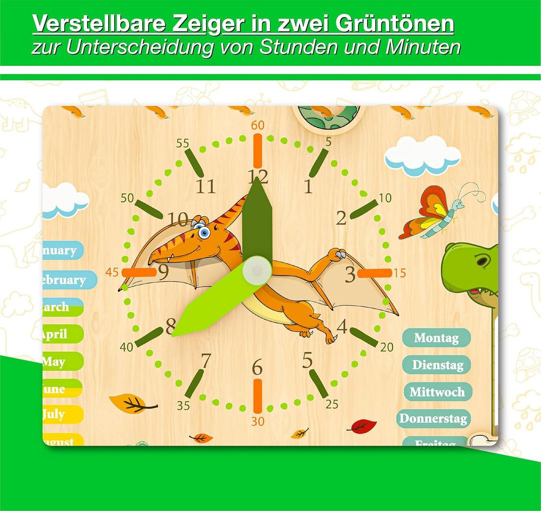WoodyWood® Kalenderuhr für Kinder - Lernuhr aus Holz, zweisprachig, 30 X 30 cm - Montessori Jahresuh