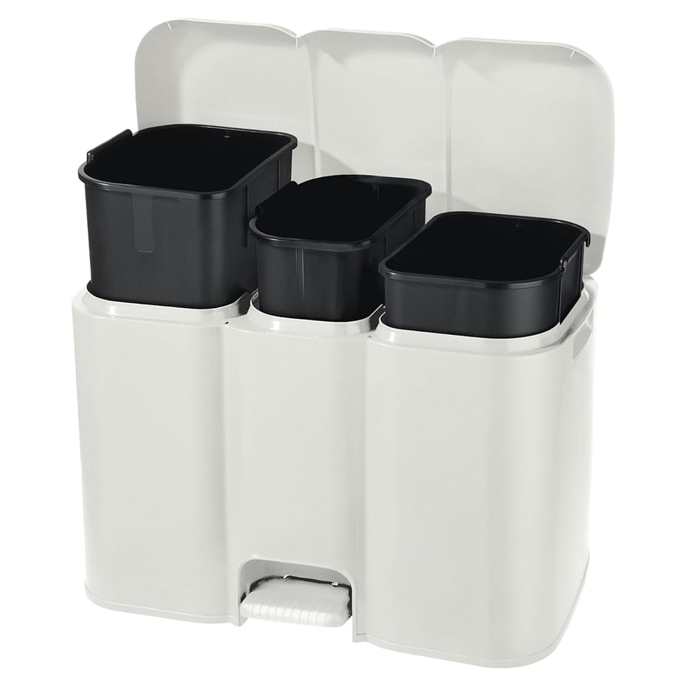 Buystar Mülleimer für Mülltrennung, weiss, 13 + 8 + 13 Liter, einzigartige Struktur mit Pedal und he