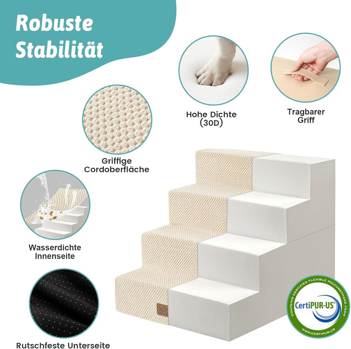 COZY KISS Hundetreppe 4 Stufen 45cm Hoch, 2-in-1 Hundetreppen für Kleine Hunde Alte Katzen, Faltbare