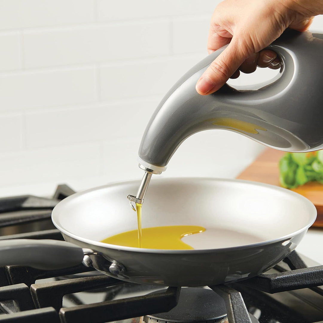 Rachael Ray 48465 EVOO Öl- und Essigspender aus Keramik, mit Ausguss, 680 ml, Dunkelgrau, Dunkelgrau