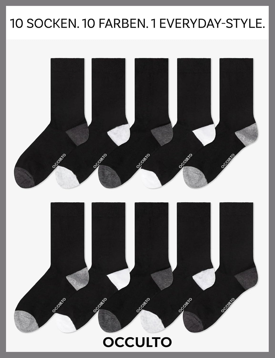 Occulto 10 PAAR SOCKEN für DAMEN aus BAUMWOLLE (Modell: Gertrud) 35-38 Schwarz-grau, 35-38 Schwarz-g