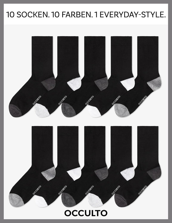 Occulto 10 PAAR SOCKEN für DAMEN aus BAUMWOLLE (Modell: Gertrud) 35-38 Schwarz-grau, 35-38 Schwarz-g