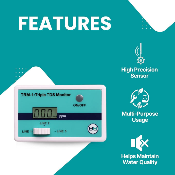 HM Digital Dreifacher Inline-RO/DI TDS Monitor mit 6,35 mm T-Armaturen