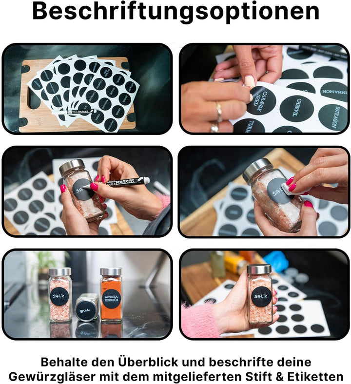 Deco haus® Gewürzregal mit Gläsern - Gewürzgläser mit Regal - Gewürzregal Wand, Gewürzständer mit 24