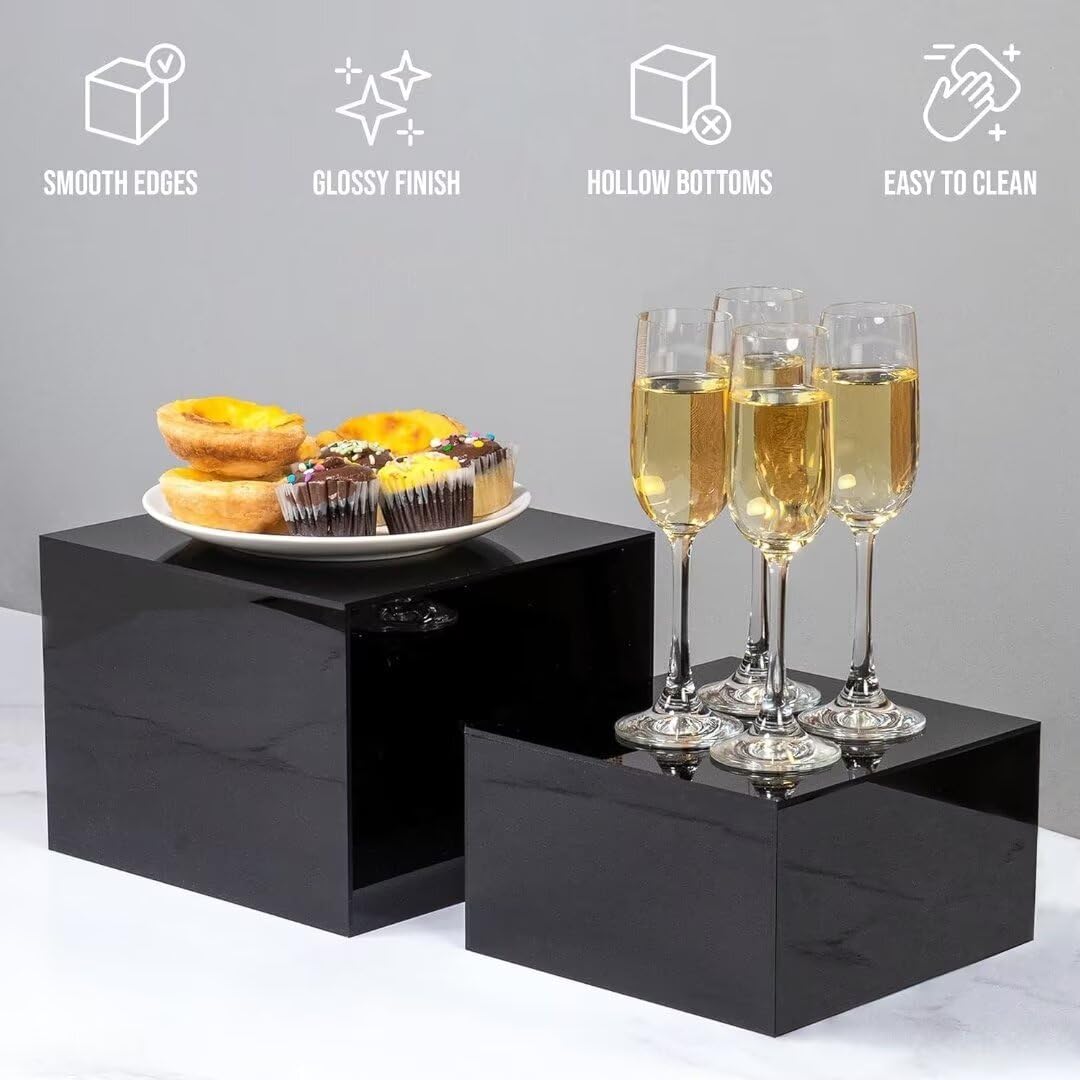 Buffet Ständer Acryl, 6'' x 7'' x 8'' Lebensmittel-Präsentationsboxen 3er Set, Würfel-Dessertständer