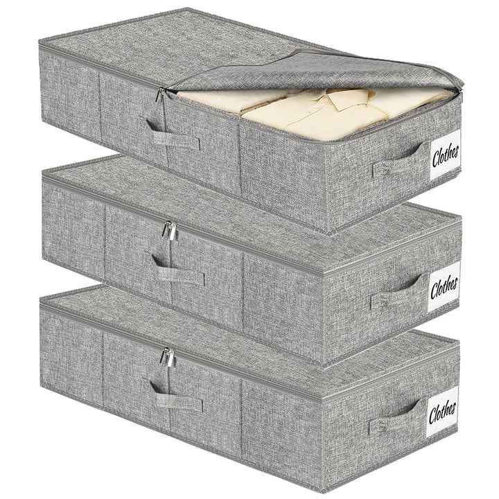 Unterbett Aufbewahrungsbox 17cm mit Deckel, 3 Stück Faltbar 50L Unterbettkommode, Waschbar Kleiderau