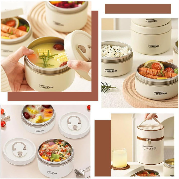 4 Stück Thermo Lunchbox Edelstahl Mit Tasche,Thermobehälter Für Essen,Auslaufsicher Essen Warmhalten
