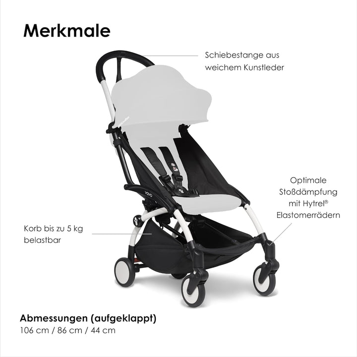 BABYZEN YOYO2 Kinderwagengestell, White - Textilset nicht inbegriffen - Kommt mit 5-Punkt-Gurt, mehr