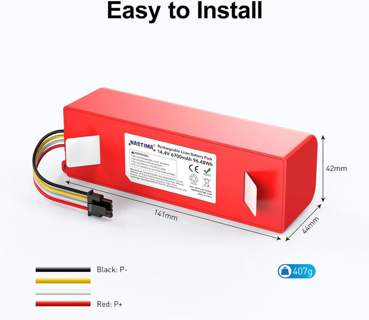 NASTIMA 14,4V 6700mAh 96,48Wh Li-Ion Akku Kompatibel mit Xiaomi Roborock S50 S51 S52 S53 S55 S502 S5