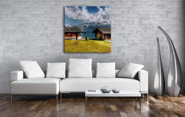deyoli Alpen Holzhütten Format: 60x60 als Leinwandbild, Motiv fertig gerahmt auf Echtholzrahmen, Hoc