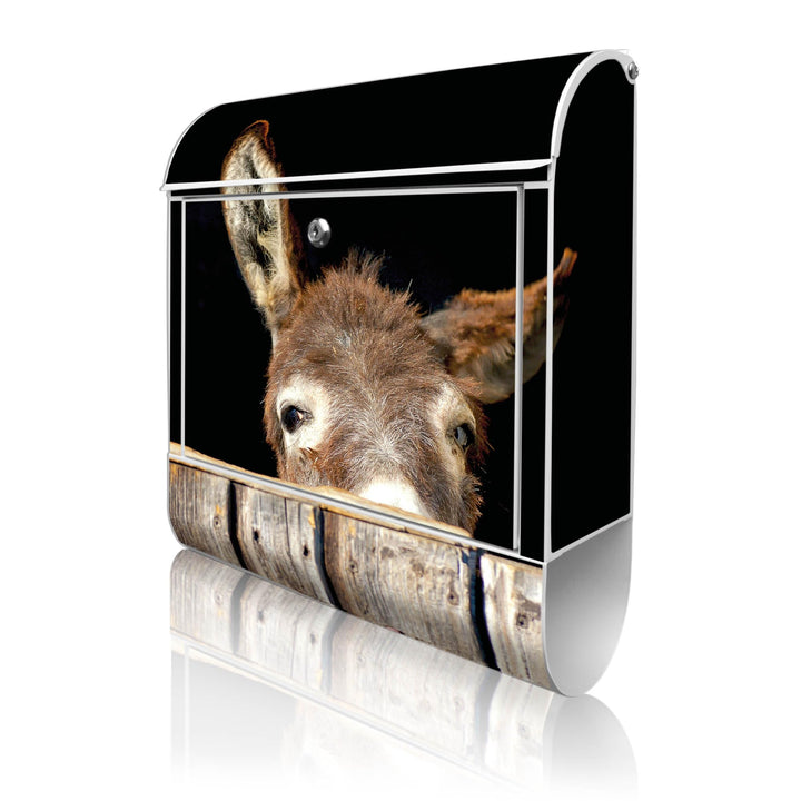banjado® Design Briefkasten mit Motiv Esel 39x47x14cm &amp; 2 Schlüssel - Briefkasten Stahl weiss mit Ze