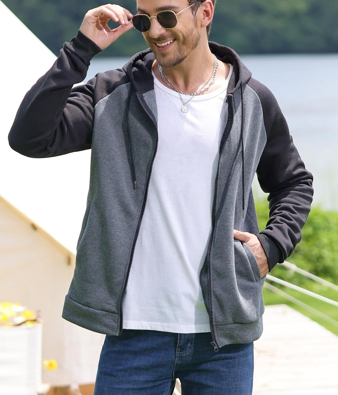 YawYews Sweatjacke Herren Zipper Hoodie Kapuzenjacke Herren Sweatjacke Mit Kapuze Sweatshirt Jacke R