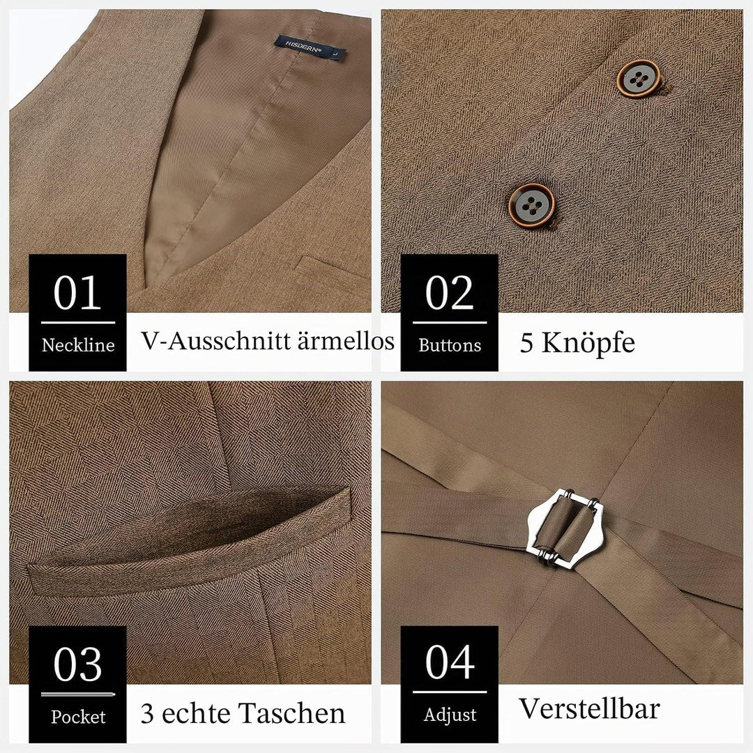 HISDERN Herren Anzugweste Formale Hochzeit Klassische Retro Baumwolle V-Ausschnitt Einfarbige Elegan