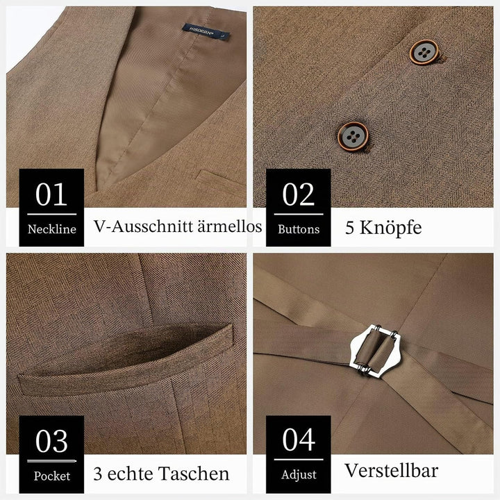 HISDERN Herren Anzugweste Formale Hochzeit Klassische Retro Baumwolle V-Ausschnitt Einfarbige Elegan
