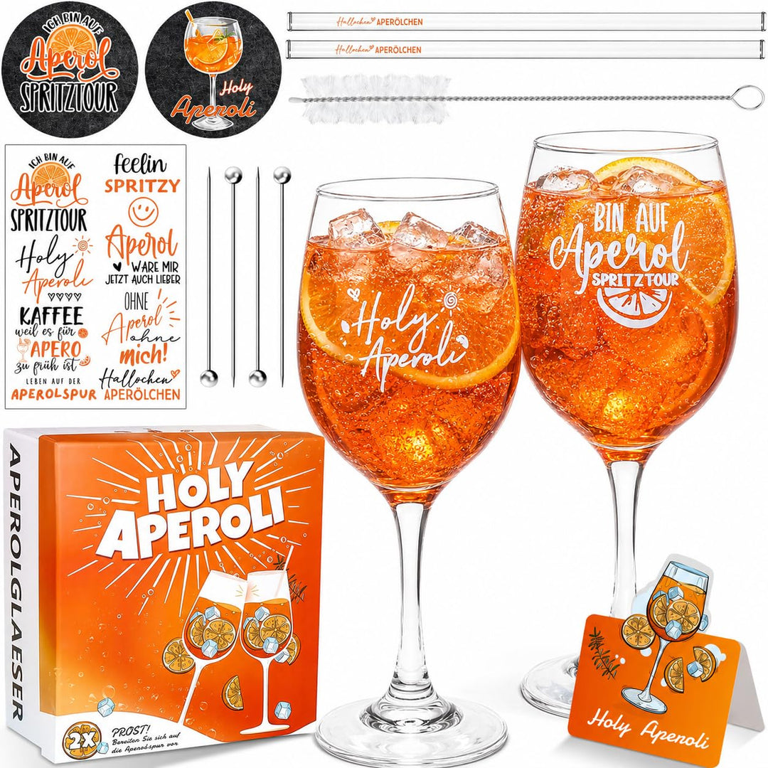 2er Set Apero Geschenkset - AperoGläser mit Gravur | Glasstrohhalme | untersetzer, CocktailGläser, A
