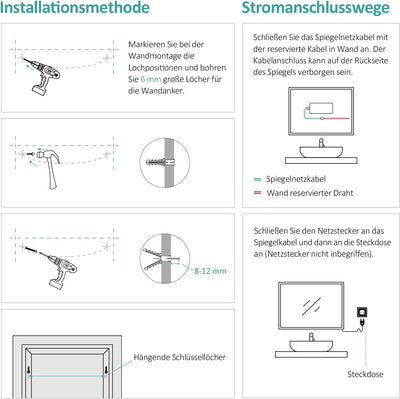 EMKE LED Badspiegel mit Beleuchtung 50x70cm Badezimmerspiegel kaltweiss Lichtspiegel Wandspiegel IP4