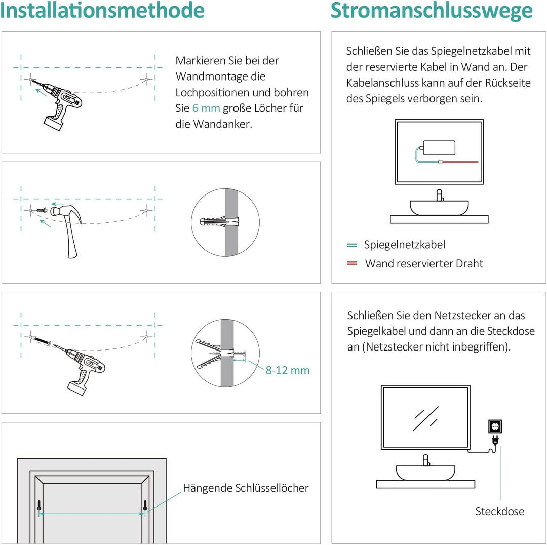 EMKE Badspiegel mit Beleuchtung 100x60cm, Badezimmerspiegel mit Kippschalter+Beschlagfrei+2 Lichtfar