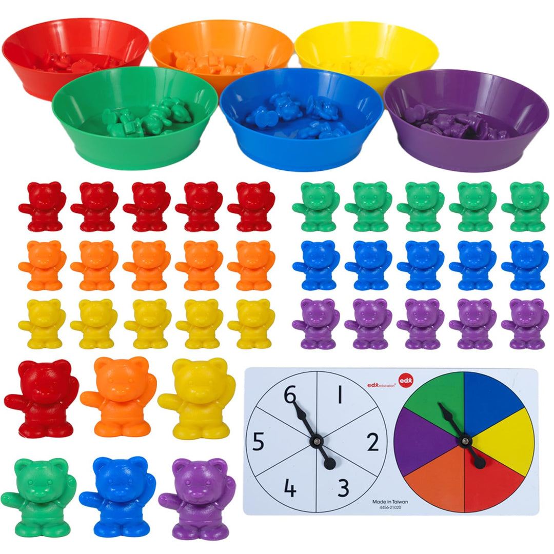 edxeducation Counting Bears mit passenden Schalen, Mathe Lernmittel | 68er Set, 60 Bärenzähler, 6 Sc
