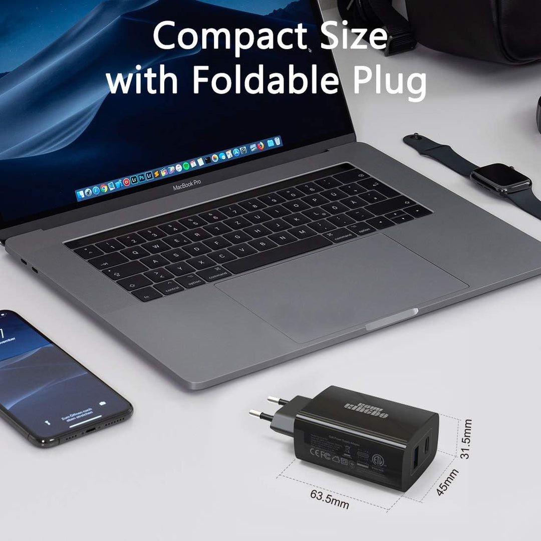 Kompaktes 61W GaN Tech USB-C-Wandladegerät, Doppel-Port mit USB-A und USB-C, USB-C Laptops, Galaxy,