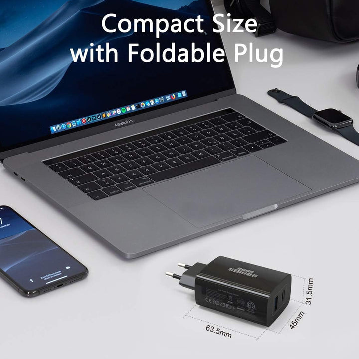 Kompaktes 61W GaN Tech USB-C-Wandladegerät, Doppel-Port mit USB-A und USB-C, USB-C Laptops, Galaxy,
