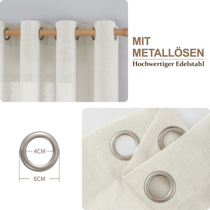 CUCRAF Leinen Gardinen mit Ösen Halbtransparent Leinenvorhang Voile Fensterschal Dekoschal für Schla