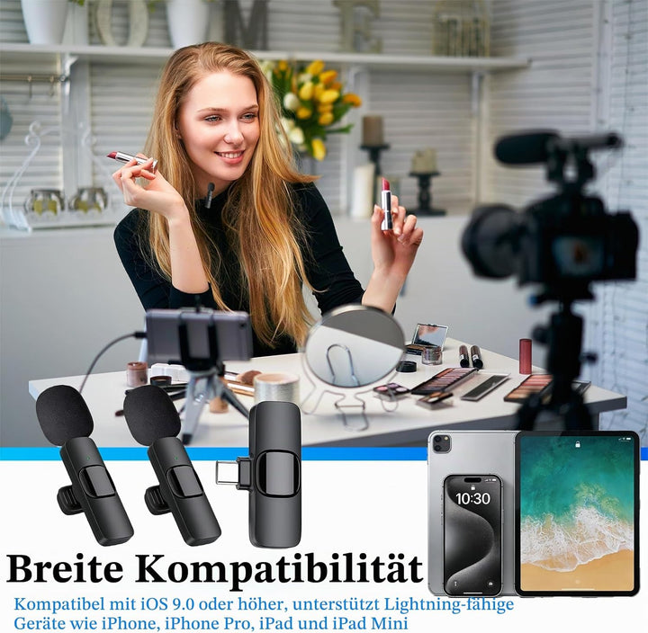 Kabelloses Lavalier Mikrofon 2 PCS für iPhone/Android, Mikrofon Handy, Mini Klein Ansteckmikrofon US