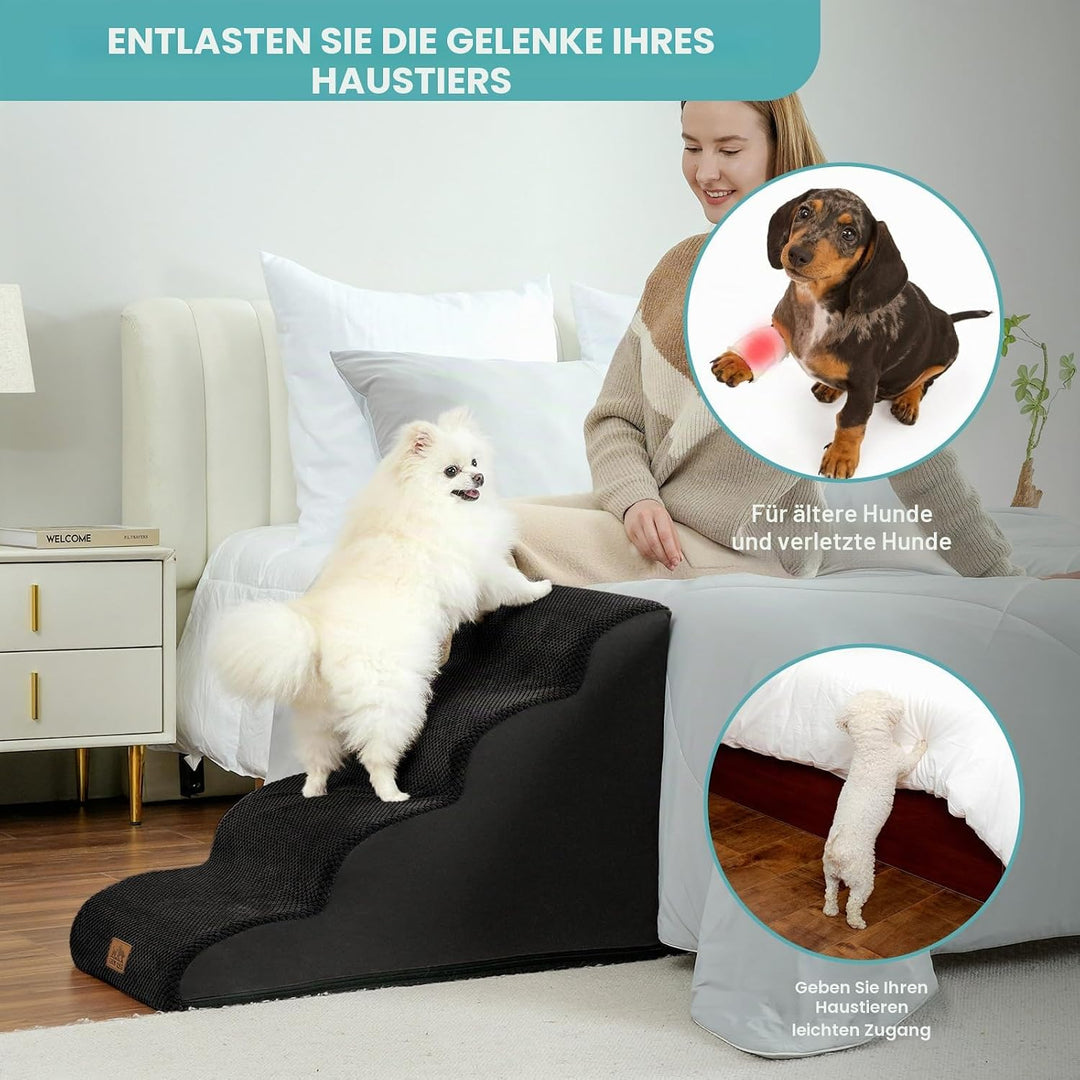 COZY KISS Hundetreppe für Kleine Hunde, Haustiertreppe für Couch aus Hochdichtem Schwamm, Hunde Trep