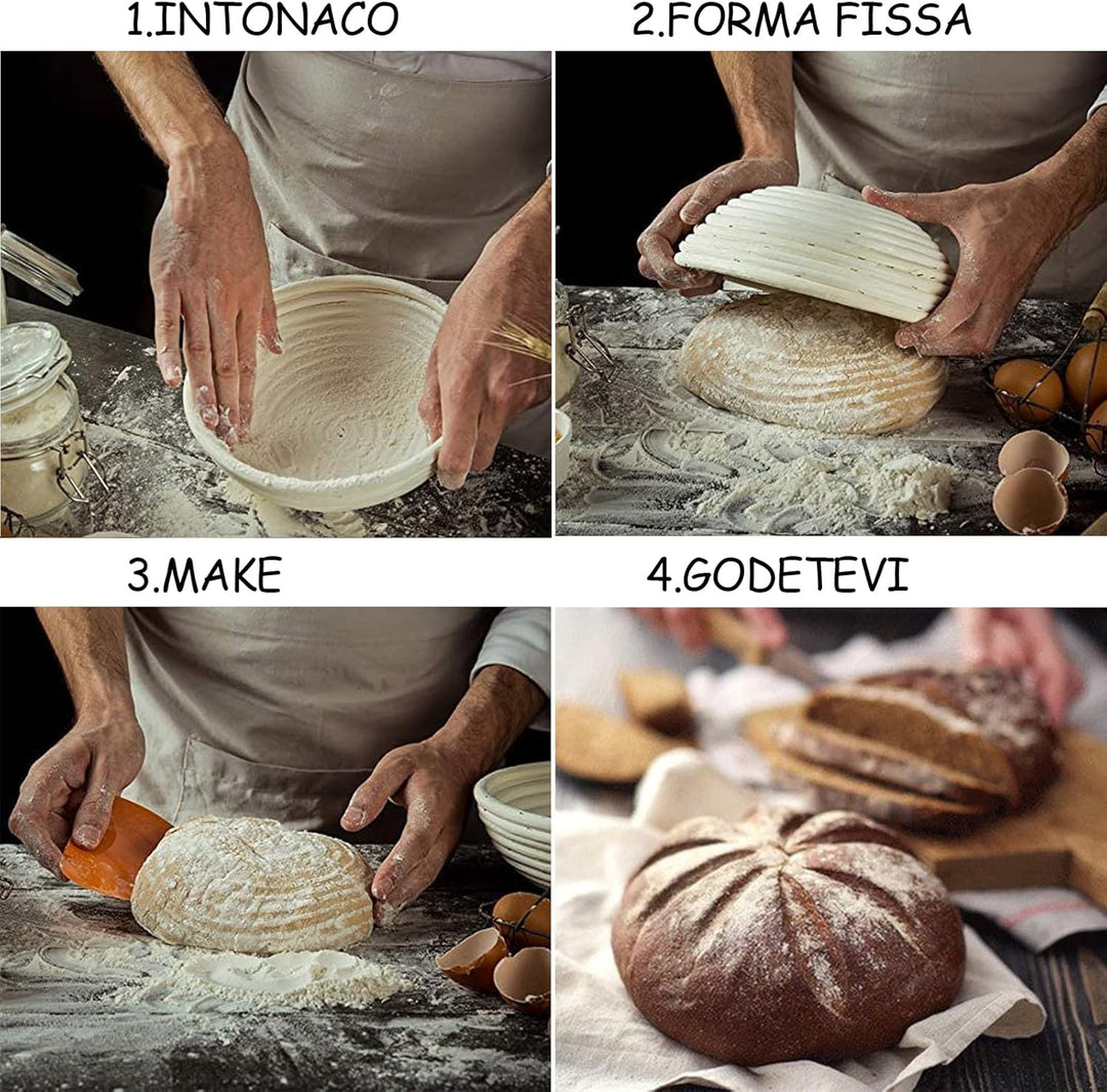 Gärkörbchen Set,Gärkorb zum Brotbacken 23cm Rund & 21cm Oval,100% Natürliches Rattan,Brotkorb Mit Le