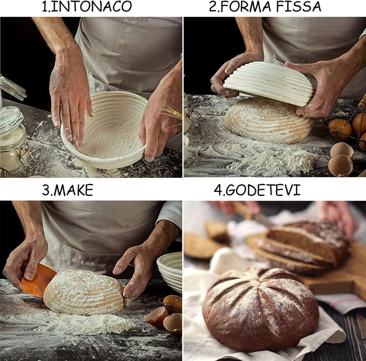 Gärkörbchen Set,Gärkorb zum Brotbacken 23cm Rund & 21cm Oval,100% Natürliches Rattan,Brotkorb Mit Le