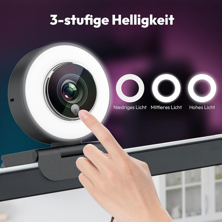 Angetube 4K Webcam mit Licht,PC-Kamera mit Zwei Mikrofonen,1080P@60FPS für flüssiges Streaming,USB-A