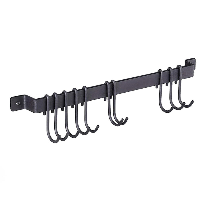 Küchenschiene Wandmontage aus Schwarzem Eisen mit 10 S-Haken (43,5 cm) – Utensilienregal, Hängende P