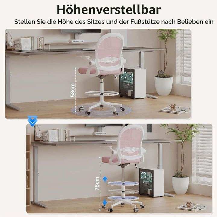 rattantree Ergonomischer Bürostuhl mit Verstellbare Fussstütze Ring, Rosa | Schreibtischstuhl, Höhen