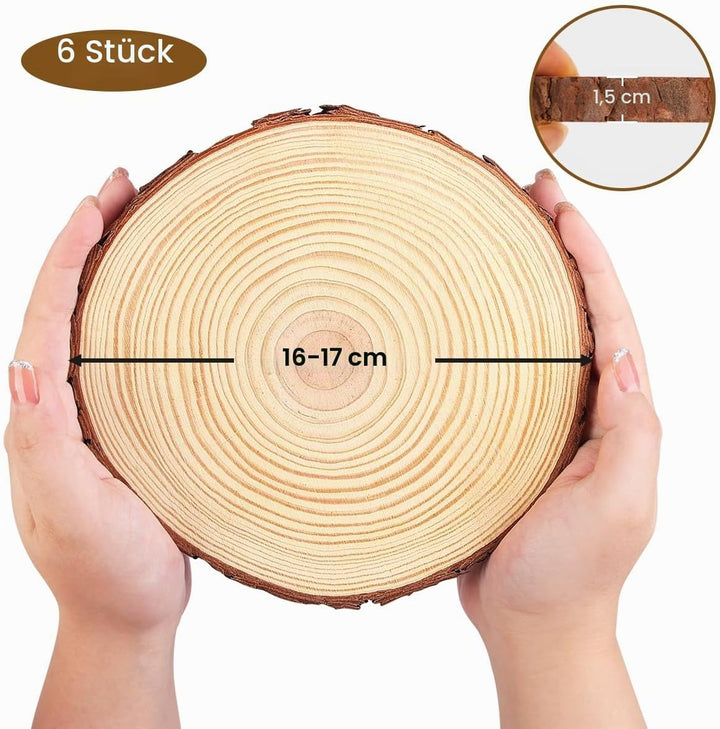 Philorn Holzscheiben 6 Stücke Runde Baumscheiben 16-17cm Holz Log Scheiben, Holzscheiben zum Basteln