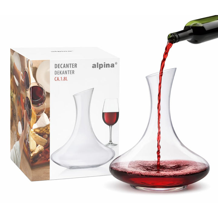 Alpina Premium Dekanter aus Glas – Wein Karaffe 1,78 L im schwungvollen Design | 20 x 24cm mit anges