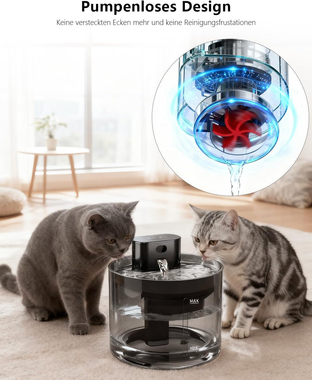Upgrade 3.5L Katzenbrunnen Kabellos mit Bewegungsmelder, Trinkbrunnen für Katze, 5000mAh Batteriebet
