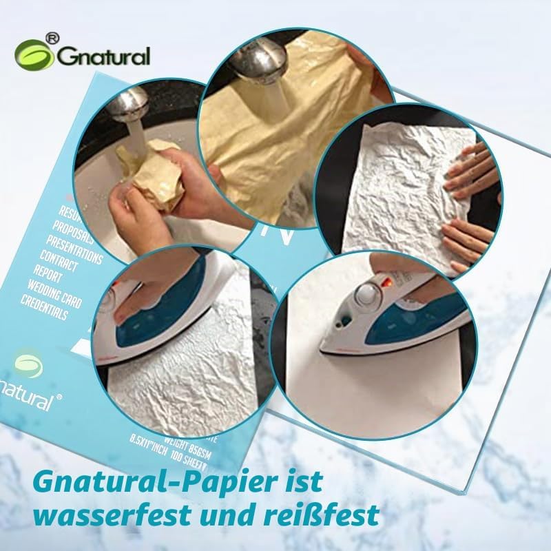 75% Baumwolle 25% Leinenpapier, 85 g/m², Laserdruckpapier, A4-Format, Weiss, 100 Blatt wasserfestes