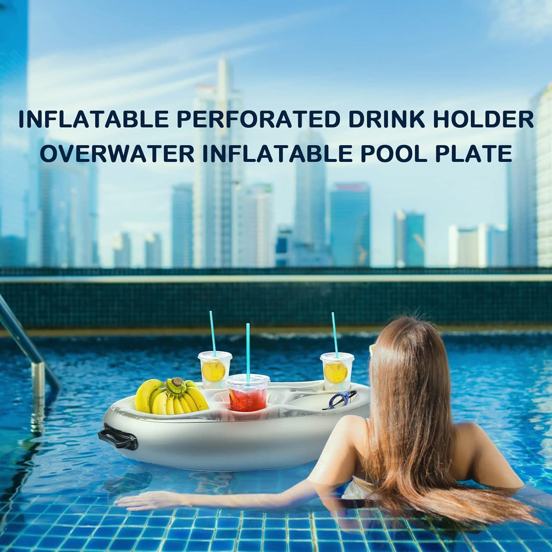 Yisscen Aufblasbarer Getränkehalter Schwimmender, 2in1-Getränke und Snackhalter Poolbar 8 Löcher Gro