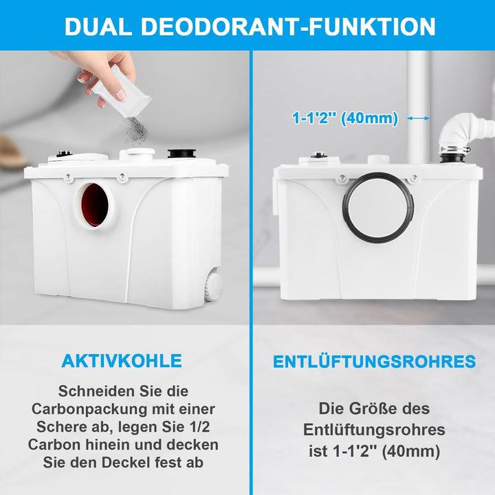 Herrselsam 700W Schmutzwasserpumpen 4/1 Hebeanlage Fäkalienpumpe 190L/min Kleinhebeanlage Haushaltsp