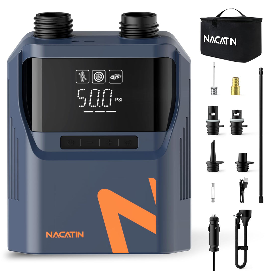 NACATIN 50PSI Elektrische SUP Pumpe, Wiederaufladbare Paddle Board Pumpe mit 5200mAh Akku &amp; 12V Auto