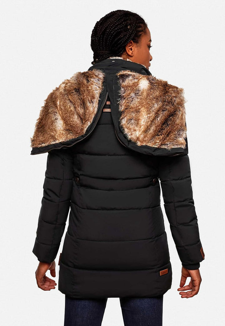 MARIKOO Damen Warmer Winter Steppmantel mit Kapuze Lieblings Jacke XS-XXL L Schwarz, L Schwarz