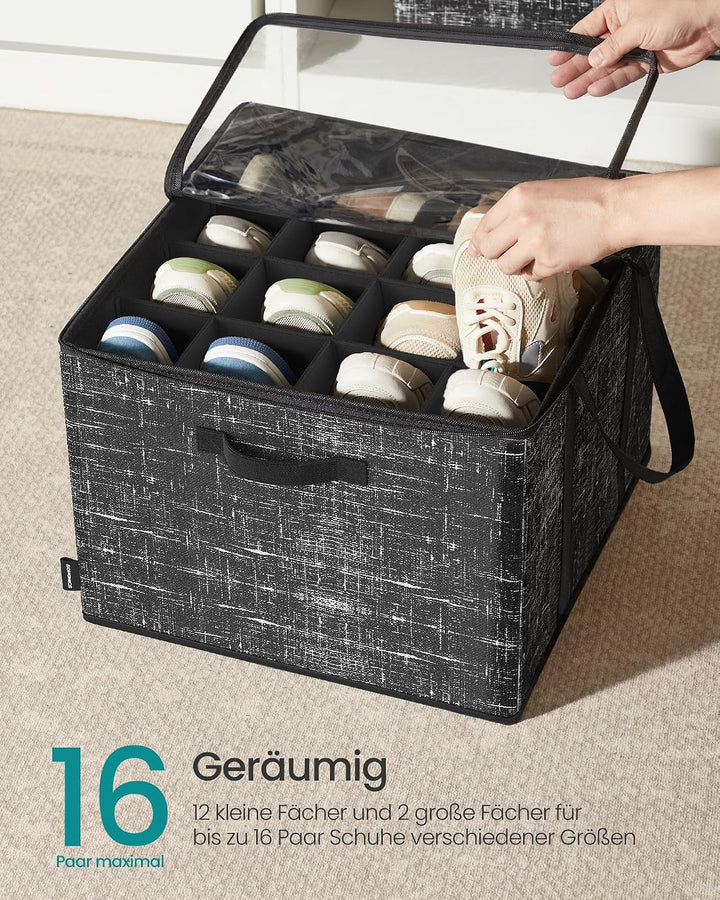 SONGMICS Schuh-Organizer, 2er Set, jeder für bis zu 16 Paar Schuhe, Schuhaufbewahrung, Griffe, trans