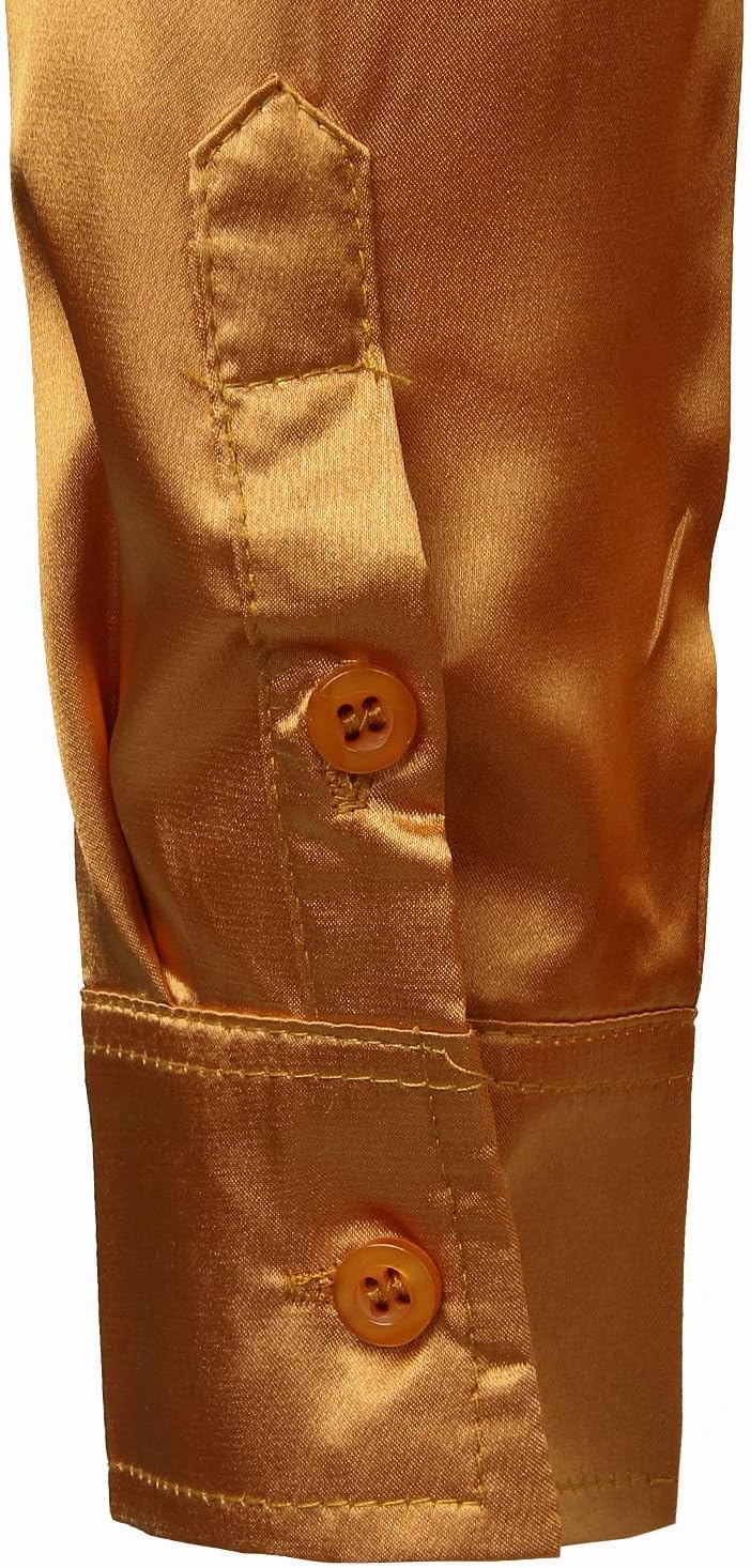 PARKLEES Herren Glänzend Slim Fit Satin Langarmhemd Frezeit Business Hemd für Party Nachtclub L Gold