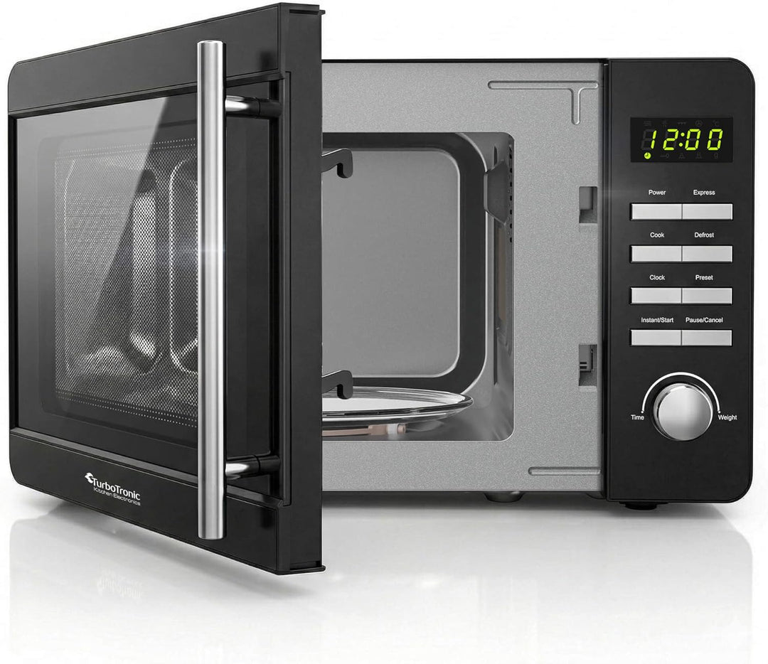 TurboTronic TT-MW20 Digitale Mikrowelle | 700W 20L Edelstahl-Look | 5 Leistungsstufen, 8 Automatikpr