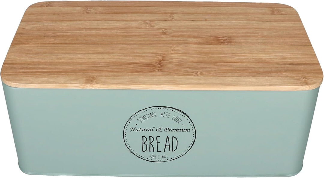 MamboCat Brotbox Fresh mint I (LxBxH) 33,2x18,5x15,4cm I Metall-Brotkasten mit Bambusdeckel I Aufbew