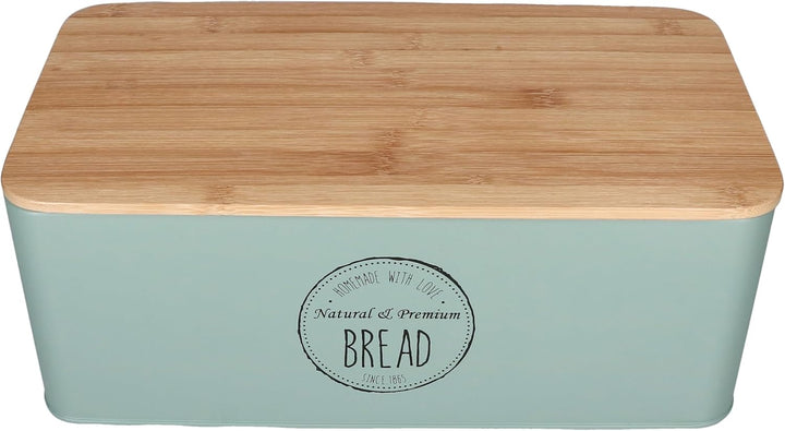 MamboCat Brotbox Fresh mint I (LxBxH) 33,2x18,5x15,4cm I Metall-Brotkasten mit Bambusdeckel I Aufbew