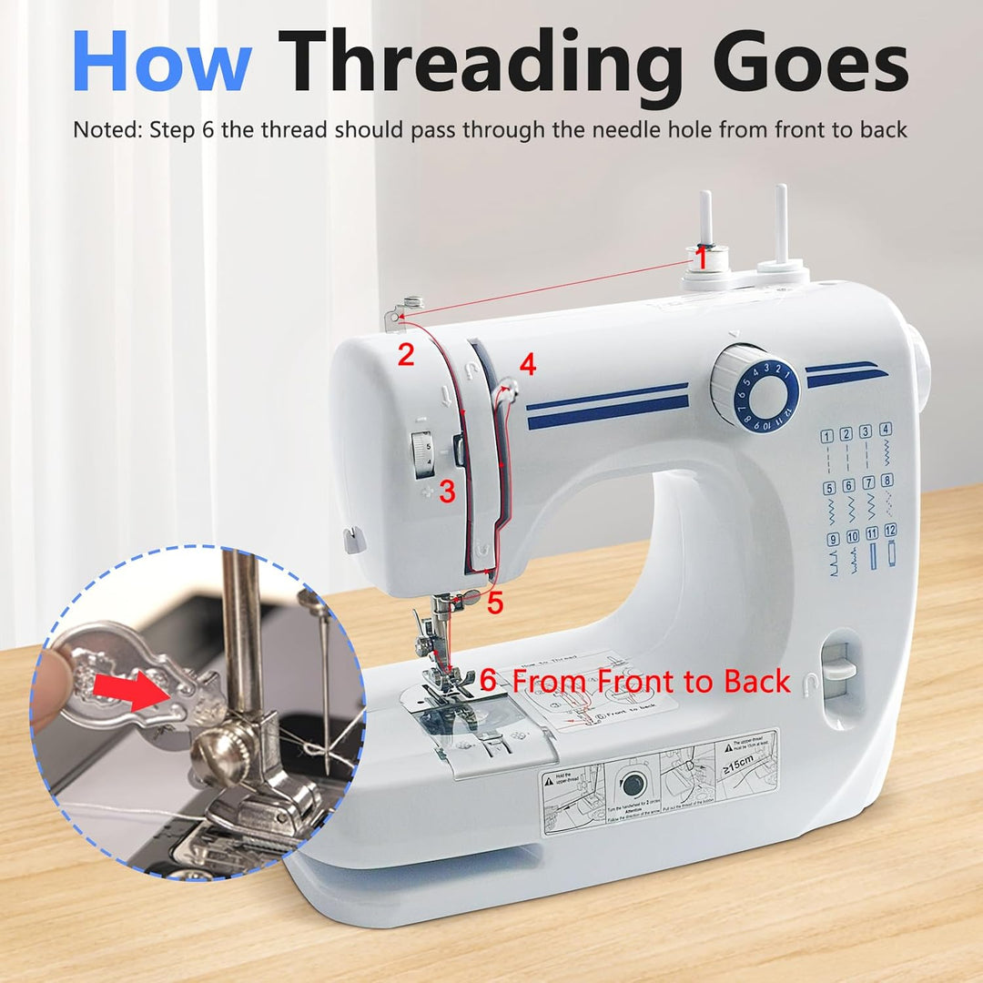 Nähmaschine für Anfänger and Kinder, 12 Stichprogrammen Kleine Nähmaschinen, Mini Sewing Machine Tra